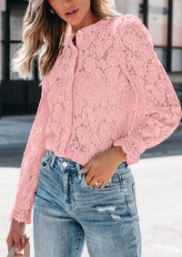 Lace Casual Long Sleeve Button Up Blouses