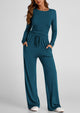 Long Sleeve Crop Tee Wide Leg Pants Two Piece Sets