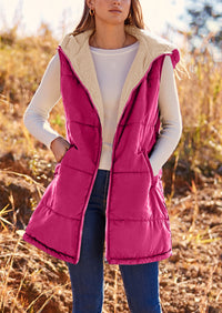 PRETTYGARDEN Womens Fall Reversible Vests Sleeveless Fleece Jacket Zip Up Hoodie Pockets Long Warm Winter Coat Outerwear