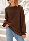 Casual Crew Neck Long Sleeve Pullover Ribbed Knit Loose Fit Sweaters