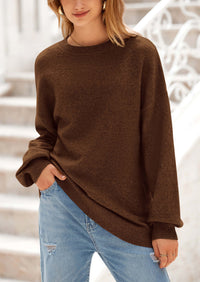 Casual Crew Neck Long Sleeve Pullover Ribbed Knit Loose Fit Sweaters