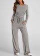Long Sleeve Crop Tee Wide Leg Pants Two Piece Sets