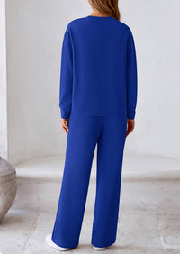 Casual Long Sleeve Pullover Tops and Wide Leg Pants Knitted Two Piece Sets