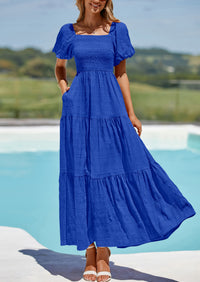 PRETTYGARDEN Womens Summer Smocked Tiered Ruffle A Line Beach Maxi Dresses