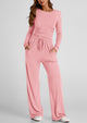 Long Sleeve Crop Tee Wide Leg Pants Two Piece Sets
