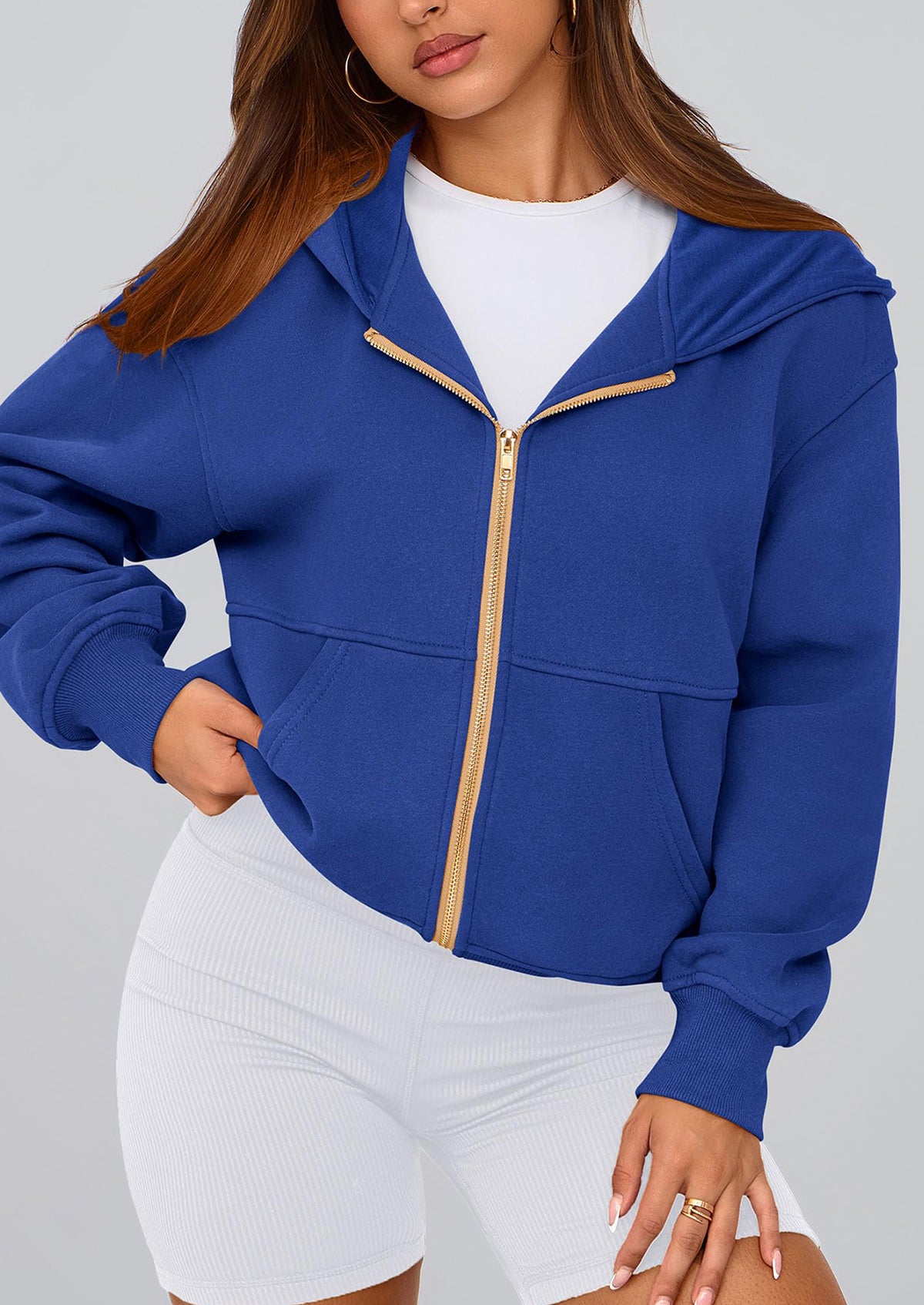 Y2K Zip Up Hoodie Long Sleeve Loose Fit Pockets Casual Sweatshirt