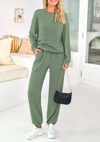 Solid Color Casual Top Drawstring Pants Two-Piece Sets