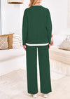 PRETTYGARDEN Two Piece Matching Sweater Lounge Sets Knit Long Sleeve Pullover Tops Wide Leg Pants