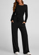 Long Sleeve Crop Tee Wide Leg Pants Two Piece Sets