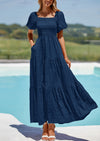 PRETTYGARDEN Womens Summer Smocked Tiered Ruffle A Line Beach Maxi Dresses
