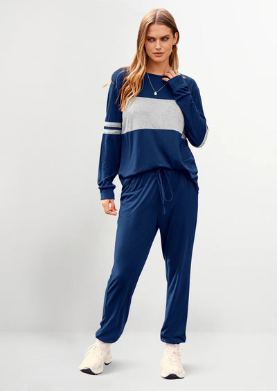 PRETTYGARDEN Women's Color Block 2 Piece Spring Tracksuit Crewneck Long Sleeve Tops Long Sweatpants Outfits Lounge Sets