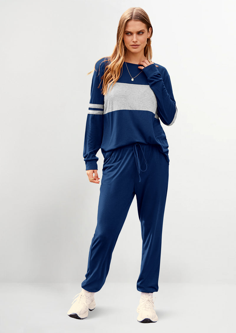 PRETTYGARDEN Women's Color Block 2 Piece Spring Tracksuit Crewneck Long Sleeve Tops Long Sweatpants Outfits Lounge Sets