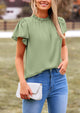 Satin Dressy Casual Ruffle Short Sleeve Crew Neck Work Party Blouses
