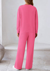 Casual Long Sleeve Pullover Tops and Wide Leg Pants Knitted Two Piece Sets