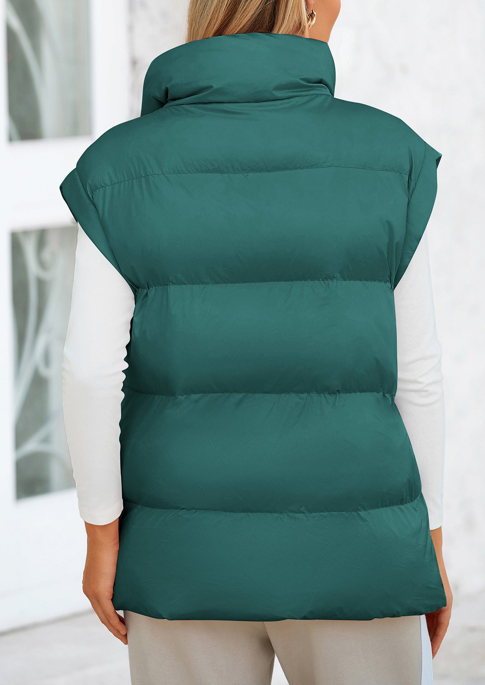 Casual Stand Collar Lightweight Sleeveless Zip Up Padded Coats