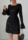 PRETTYGARDEN Women's Floral Embroidered Dress Fall Long Bell Sleeve Ribbon Flower Mini Short Mesh Bodycon Party Dresses