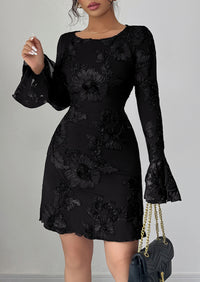 PRETTYGARDEN Women's Floral Embroidered Dress Fall Long Bell Sleeve Ribbon Flower Mini Short Mesh Bodycon Party Dresses