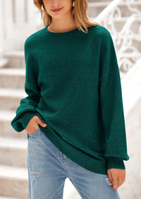 Casual Crew Neck Long Sleeve Pullover Ribbed Knit Loose Fit Sweaters