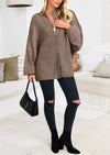 PRETTYGARDEN Women's Winter Button Down Cardigan Sweaters Mock Neck Lantern Long Sleeve Chunky Knit Jacket Trendy Outerwear