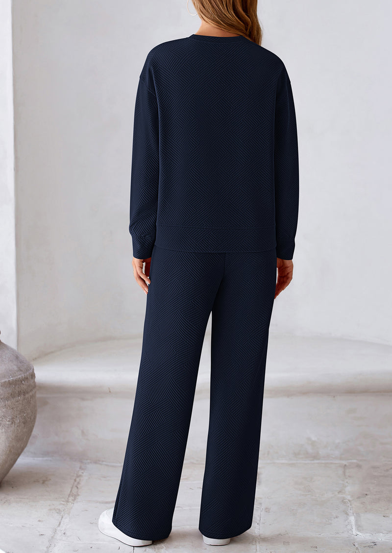 PRETTYGARDEN 2 Piece Long Sleeve Pullover Tops and Wide Leg Pants Knitted Lounge Sets