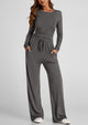 Long Sleeve Crop Tee Wide Leg Pants Two Piece Sets