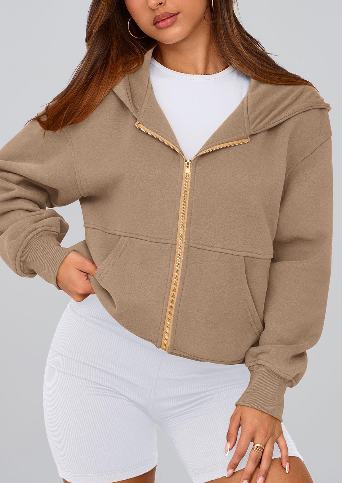 Y2K Zip Up Hoodie Long Sleeve Loose Fit Pockets Casual Sweatshirt