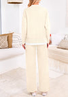PRETTYGARDEN Two Piece Matching Sweater Lounge Sets Knit Long Sleeve Pullover Tops Wide Leg Pants