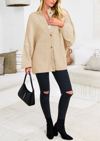 PRETTYGARDEN Women's Winter Button Down Cardigan Sweaters Mock Neck Lantern Long Sleeve Chunky Knit Jacket Trendy Outerwear