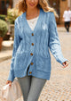 Knitted Solid Color Button Down Chunky Outwear Cardigan