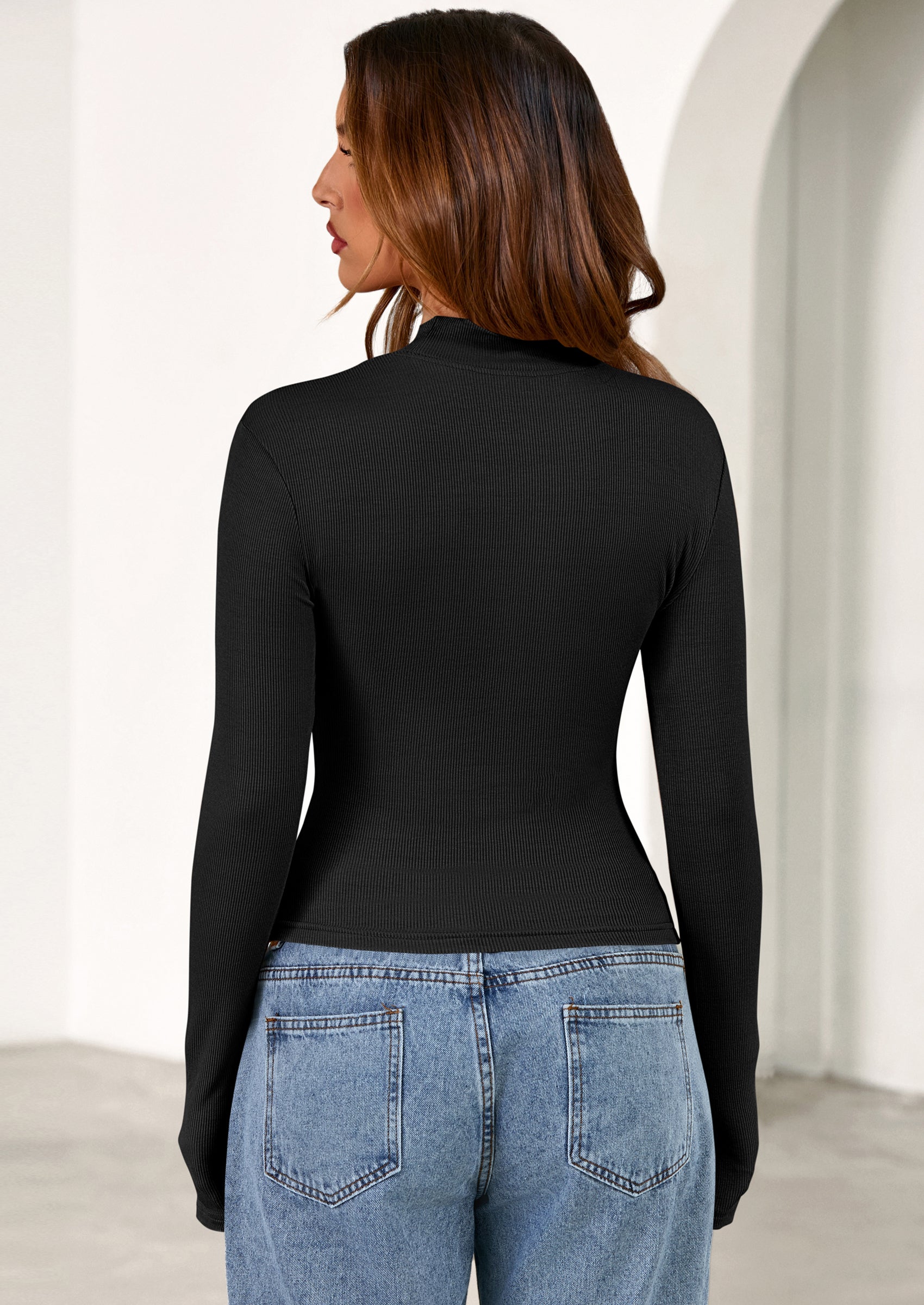 PRETTYGARDEN Women's Turtleneck Long Sleeve Shirts Fall Basic Tees Ribbed Fitted Tops Thermal Layering Knit Top Clothes