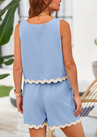 Beach Vacation Cropped Tank Top High Waist Shorts Two Piece Set