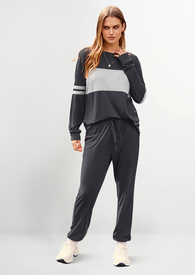 PRETTYGARDEN Women's Color Block 2 Piece Spring Tracksuit Crewneck Long Sleeve Tops Long Sweatpants Outfits Lounge Sets