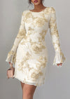 PRETTYGARDEN Women's Floral Embroidered Dress Fall Long Bell Sleeve Ribbon Flower Mini Short Mesh Bodycon Party Dresses