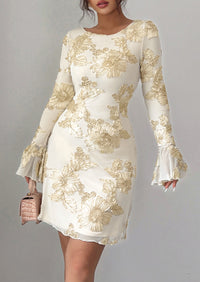 PRETTYGARDEN Women's Floral Embroidered Dress Fall Long Bell Sleeve Ribbon Flower Mini Short Mesh Bodycon Party Dresses