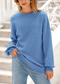 Casual Crew Neck Long Sleeve Pullover Ribbed Knit Loose Fit Sweaters