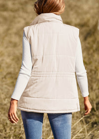 Casual Button Zipper Vest, Drawstring Sleeveless Jacket