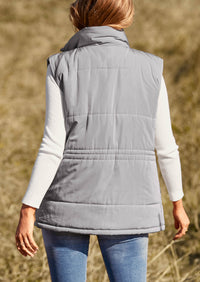 Casual Button Zipper Vest, Drawstring Sleeveless Jacket