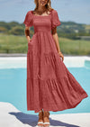 PRETTYGARDEN Womens Summer Smocked Tiered Ruffle A Line Beach Maxi Dresses