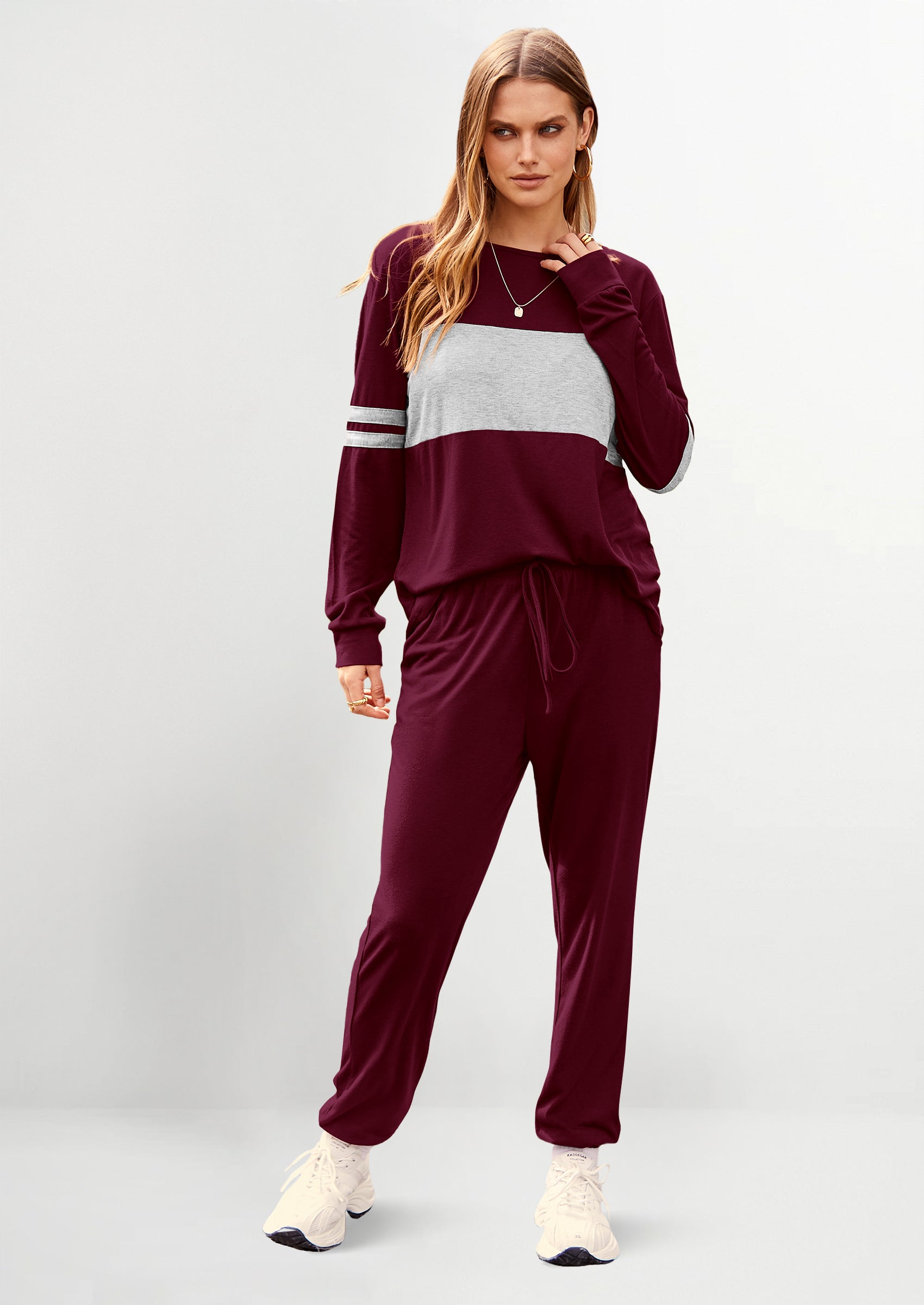 PRETTYGARDEN Women's Color Block 2 Piece Spring Tracksuit Crewneck Long Sleeve Tops Long Sweatpants Outfits Lounge Sets