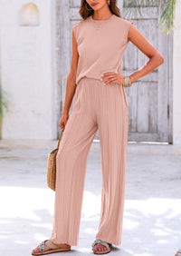 Pullover Tops And Wide Leg Pants Casual Two Piece Sets