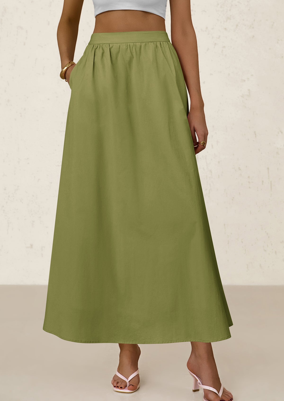 Ruffle High Waisted Casual Long Flowy Maxi Skirts with Pockets