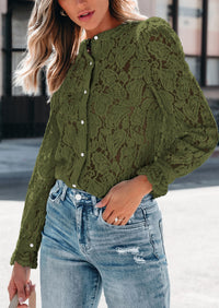 Lace Casual Long Sleeve Button Up Blouses