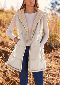 PRETTYGARDEN Womens Fall Reversible Vests Sleeveless Fleece Jacket Zip Up Hoodie Pockets Long Warm Winter Coat Outerwear