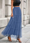 PRETTYGARDEN Maxi Skirts for Women Fall Tulle High Waisted Ruffle Flowy A-Line Long Skirt Country Concert Outfits
