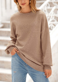 Casual Crew Neck Long Sleeve Pullover Ribbed Knit Loose Fit Sweaters