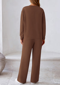 Long Sleeved Pullover And Wide Leg Pants Knitted Casual Suit