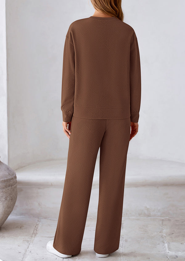 Long Sleeved Pullover And Wide Leg Pants Knitted Casual Suit
