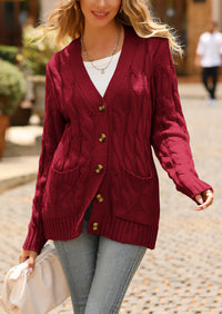 Knitted Solid Color Button Down Chunky Outwear Cardigan
