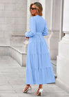 PRETTYGARDEN Fall Dresses for Women Long Sleeve V Neck Belted Ruffle A Line Flowy Boho Maxi Wedding Guest Dress Pockets