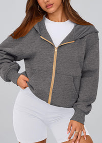 Y2K Zip Up Hoodie Long Sleeve Loose Fit Pockets Casual Sweatshirt